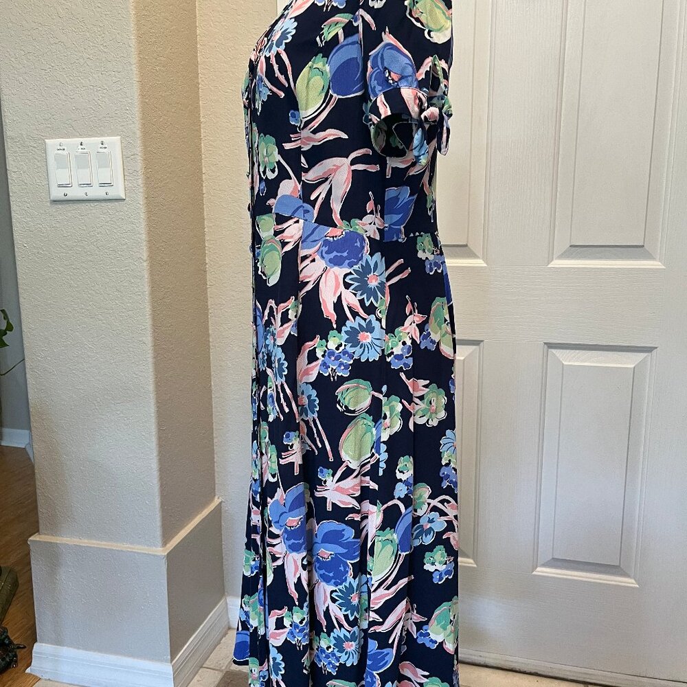Talbots dress, navy blue with vibrant floral pattern, size 4 - Picture 2 of 6